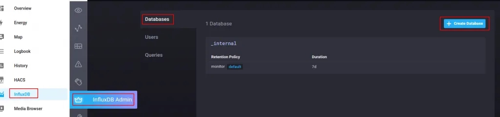 Creación database InfluxDB